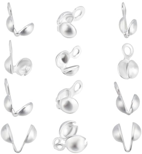 Beebeecraft 160 pièce 4 Styles Embouts de Perles Ouverts 925 Cache Nœuds 5.5/6/7.5/8 Embouts de Perles à Clapet Plaqués Argent Sterling de (4) mm pour la Fabrication de Bijoux Les Accessoires