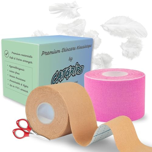 CATGRIPS Face Tape, Body Tape, Kinesiologisches Gesichtstape, Unsichtbares Kinesiotape Körper, Kinesiologisches Tape Gesicht, Face Tape, Boob Tape, Japanese Face Tape (Beige+Rosa, 2 stück)