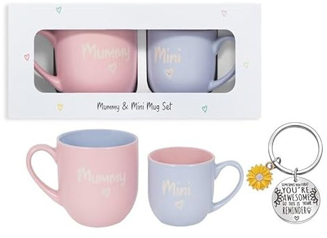 Mummy & Mini Love Heart Mug Set Coffee Tea Mug Mummy Cup Mother’s Day Gift Birthday Gift New Mummy Gift for New Present Christmas Mummy 36cl & Mini 17.5cl