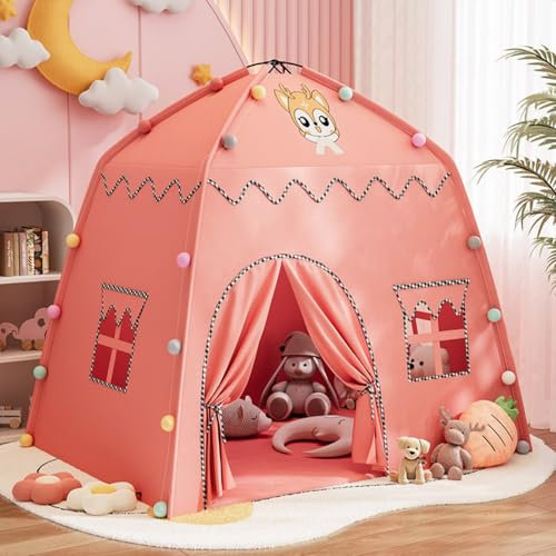 Kinderzelt für Drinnen, Kinderzelt Spielzelt, Prinzessin Schloss Kinderspielzelt, 130 * 100 * 130cm, GroßEs Spielzelt Kinderhaus für Kinder, MäDchen Spielhaus Indoor (130cm,Rosa)