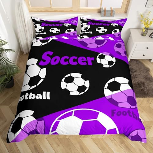 Manfei Teens Fußball Bettbezug S Größe, schwarz weiß Fußball Bettwäsche Set, Sport Thema lila Quilt Cover, Kinder Jungen Erwachsenenzimmer Dekor, weich und leicht, 1 Kissenbezug