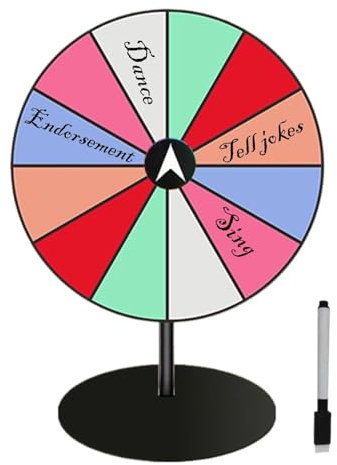 Roulette-Rad mit 12 Schlitzen, 12 Fächer, bunt, robuste Basis mit trocken abwischbarem Marker für Messen, Karneval und Zuhause