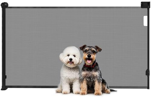 PawHut Barrera para Perros Retráctil 0-144 cm Puerta para Perros Pequeños Extensible Barrera de Seguridad para Mascotas con Interruptor de Cierre para Escaleras Puertas Pasillos Negro