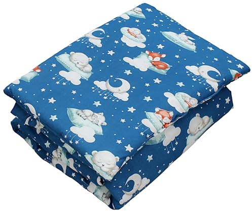 TupTam Set di Piumone Fantasia per Bambini Tutte le Stagioni Cuscino Piatto 2 pz., Cuccioli addormentati/Blu scuro, 135x100 cm