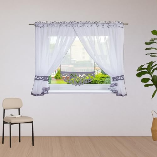 DRAPELLA Gardinen Wohnzimmer Praga 400x160cm Lang - Vorhänge Wohnzimmer Halbtransparent in Weiß Farben - Schön Gardine Vorhang für Schlafzimmer