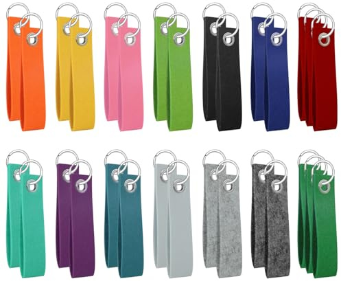 Lot de 30 Porte-Clés en Feutre Bruts à Personnaliser - Porte-Clés en Tissu DIY avec Anneaux Métalliques pour Création, Cadeau et Déco (14 Couleurs)