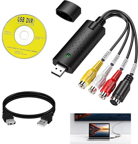 Audio Video Grabber USB 2.0 zur Digitalisierung analoger Videos, AV und S-Video Capture Konverter für VHS VCR DVD Recorder Camcorder, Videoaufnahme Adapter für Windows 11 10 8 7, einfache Archivierung