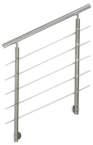 CAVATINY V2A Edelstahl Geländer für Seitliche Montage - Treppengeländer mit 5 Querstreben für Treppen Brüstung Balkon - Innen und Außen Handlauf Geländer Treppengeländer (100CM, 5 Querstreben)