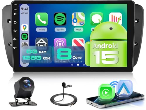 【8 Núcleo 6+128G】para Seat Ibiza 6j 2009-2013 Radio Coche con CarPlay Wireless Android Auto, Pantalla IPS de 9 Pulgadas con Radio FM/RDS, GPS, Bluetooth 5.0, Cámara Trasera para Seat Ibiza