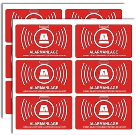 12 Stück Aufkleber Alarmanlage | alarmgesichert | Folie 5 x 3 cm | wetterfest | UV Schutz | Alarmanlage Wohnmobil Auto Alarm