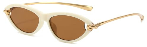 YAMEIZE Retro Katzenaugen sonnenbrille Damen Vintage Klein katzenauge Sonnenbrille 90er style Goldener Rahmen