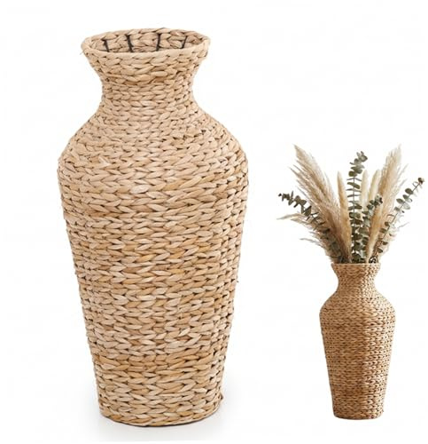 Gewebte Vase, 55, 9 cm, natürliches Seegras, Bodenvase für Trockenblumen, Pampasgras, Boho-Bauernhaus, dekorativer Korb für Wohnzimmer, Eingangsbereich, Heimdekoration
