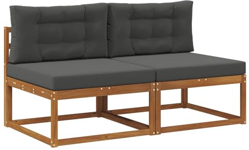 vidaXL Outdoor Mittelsofa mit Kissen 2 Stück Natur, Balkon Gartenmöbel, modernes modulares Design, langlebige Entspannung, Elegante Flexibilität