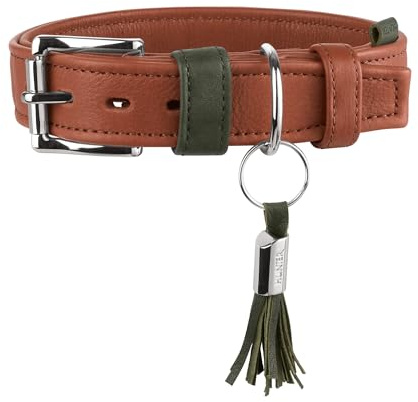 HUNTER Portofino Hundehalsband | Premiumleder, extra weich gepolstert & fellschonend, edle Haptik, Made in Germany, Farbe: Cognac/Oliv, Größe: 45