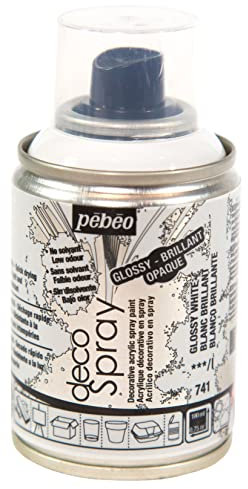 Pébéo - Peinture Acrylique en Spray - Pour la Décoration Multi Supports en Intérieur et Extérieur - Base Eau, Faible Odeur - 100 ml - Finition Brillant - Coloris Blanc Brillant