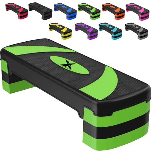 Xn8 Sports Steppers for Exercise Workout Adjustable Height 10cm 15 cm 20cm Sturdy Exercise Step for Gym, Aerobic Steps, Cardio Exercise and Stretching- Exercise Stepper for Home (Green)
