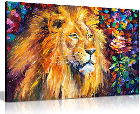 Leonid Afremov Ölgemälde auf Leinwand, abstrakt, für Wohnzimmer, Heimdekoration, Lion, 61x41 cm (24x16in)
