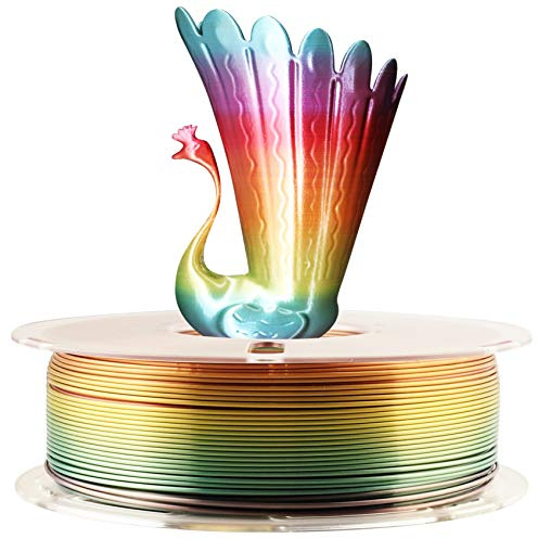 TTYT3D Silk Shiny Fast Color Gradient Change Rainbow Multicolored 3D Printer PLA Filament - 1.75mm 3D Printing Material 1kg 2.2lbs Spool, Widely Compatible for FDM 3D Printer with One Bottle Tool by