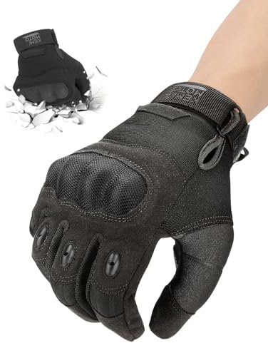 KEMIMOTO Taktische Handschuhe, Motorradhandschuhe, Militär Einsatzhandschuhe mit Kohlefaser Knöchelprotektor und Touchscreen, Atmungsaktiv, Vollfinger, für Bushcraft, Motorrad, Jagd und Security