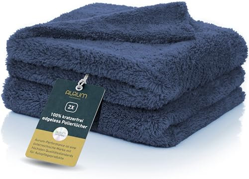 Aurum-Performance® Profi Auto Poliertücher ohne Rand (Ultra Lackschonend) – schonend weiches Mikrofaser Poliertuch perfekt für Polituren, Detailer, Sprühwachs oder Versiegelungen (2er Set)