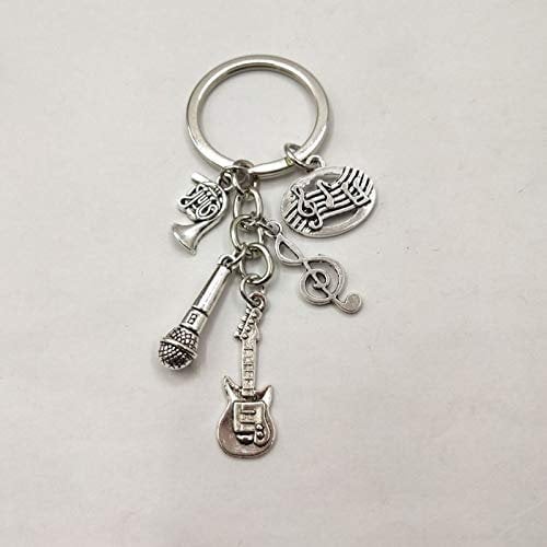 Music Keyring Tibetan Silver Charms Guitar Microphone Music Notes Treble Clef