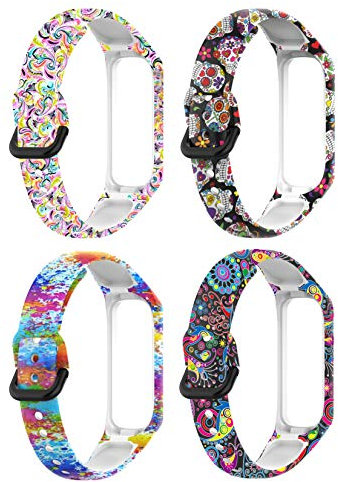 4 Stück Armband Kompatibel mit Samsung Galaxy Fit 2 Armband Ersatzarmband für Samsung Galaxy Fit 2 Fitness Tracker Silikon Weich Bunt Bedrucktes Musterband mit Metallschnalle Zubehör (4-B Farbe)