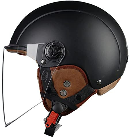 LRFUQI Scooter Casque, Casque de Moto Vintage Homologué ECE Demi Coque Casque Jet avec Visiere, Casque Demi-Visage Allemand pour Cyclomoteur Cruiser Cap(54-61cm) (Color : F)