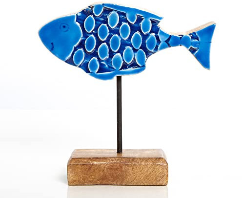 Logbuch-Verlag Fisch Figur Holzfisch 18 cm blau braun - Maritime Deko Holz Dekofigur mediterran Geschenk Badezimmerdeko