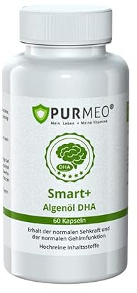 Algenöl DHA 300mg – für Gehirnfunktion & Sehkraft – 60 vegane Kps – laktosefrei, laborgeprüft, Made in Germany, PURMEO® Smart+