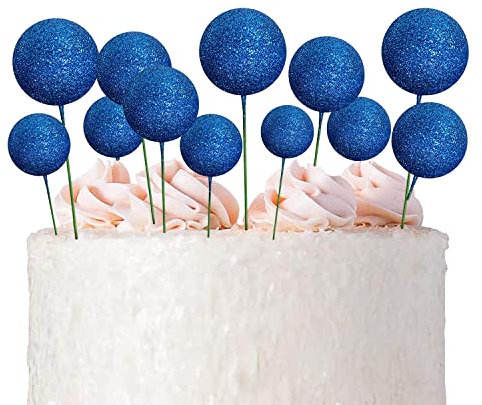 35 PCS Glitter Balls Cake Topper Foam Ball Cake Picks Mini Balloon Cupcake Insert Space Cake Topper Bubble Balls DIY Decoration for Wedding Anniversary Kid Birthday Party Baby Shower (Glitter Blue)