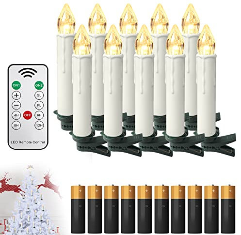 HENGMEI LED kerzen, 10pcs Batterie enthalten Flameless kerzen mit timerfunktion, flackernde Weihnachtskerzen mit Fernbedienung für Hochzeit, Weihnachtsdeko, Geburtstag Party, warm weiß