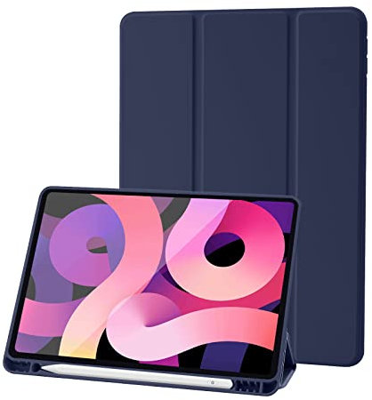 Hülle Kompatibel mit iPad 10,2 Zoll 2021/2020/2019, ipad hülle 9.Gen/8.Gen/7.Gen mit stifthalter, Auto Schlafen/Wachen, und Weicher TPU Rückseitiger Abdeckung, Dunkelblau