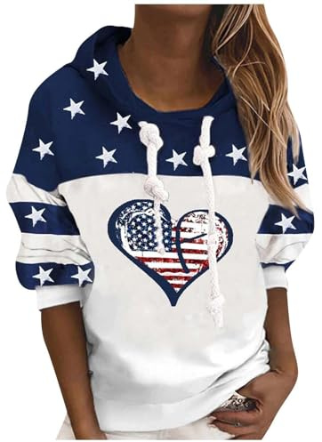 sivlana Felpa da donna con bandiera USA, casual, stampa a righe, pullover con zip e maglione pullover patriottico americano