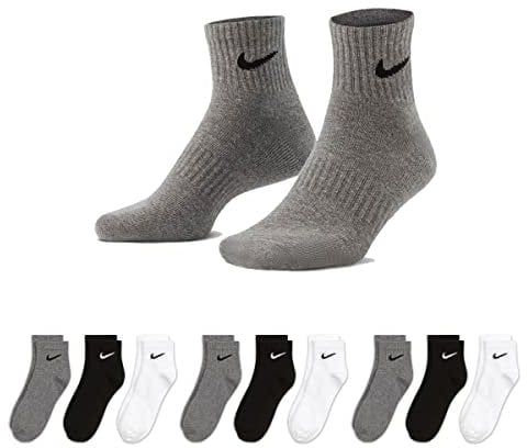 NIKE 6-18 Paar Socken Damen Herren Weiß Schwarz Kurz Sportsocken Größe 34 36 38 40 42 44 46 48 50 Sparset SX7677, Größe:38-42, Sockenfarbe:3 Paar weiss - 3 Paar grau - 3 Paar schwarz
