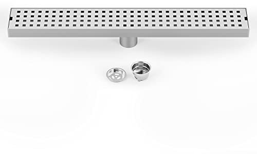 WOLFBIRD 50CM Caniveau pour Douche,Caniveau de Douche en Acier INOX Siphon Sol d'évacuation à Carreler pour Salle de Bain,avec Appareil désodorisant et Filtre à Cheveux