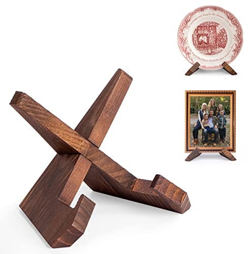 ANBOXIT Support Assiette Decorative, Porte Assiette, Support Assiette en Bois, Presentoir Livre Cadre Photo de Table, Mini Chevalet - 12 cm (1 Pièce)