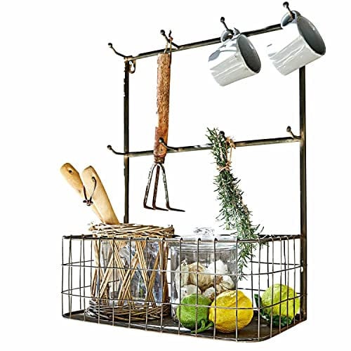 Loberon Regal Grandvale, mit Antik-Finish, praktische Haken, für innen oder außen, Ordnungshelfer, Gartenzubehör, Eisen, antikbraun
