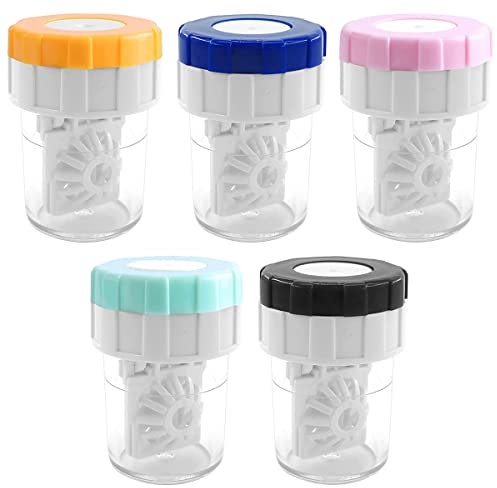 Hsthe Sea 5 Pcs Contact Lens Barrel Cases, Contact Lens Cleaner Contact Washer Manual Rotation Contact Lens Cleaning Container for Eyes Care