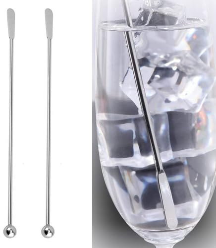 Stainless Steel Coffee Stirrers, 2 PCS Stainless Steel Cocktail Stirrers Coffee Beverage Stirrers Swizzle Milk Sticks with Small Rectangular Paddles Stirrers for Hot Drinks (Silver)