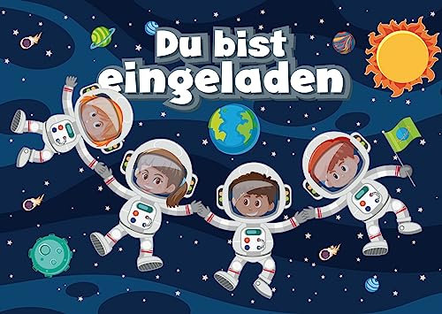 Edition Colibri 10-er Set ASTRONAUTEN Einladungskarten zum Kindergeburtstag oder zur Weltraum/Kosmos-Party (11134)