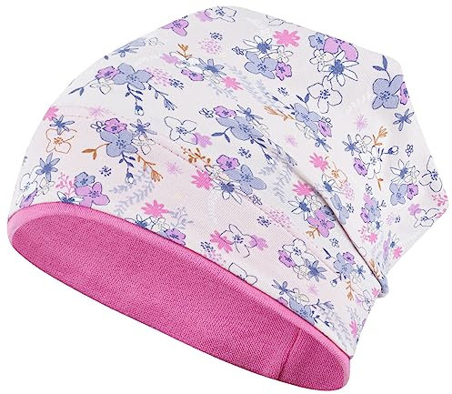 Smarilla Mädchen Mütze Übergangsmütze Beanie Blumen Frühling Herbst Baumwolle, Bekleidungsgröße: 50-52, Farbe: Hellrosa-Rosa