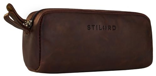 STILORD Dale Leder Federmäppchen Groß Vintage Echtleder Federmappe mit Reißverschluss Lederetui für Schule, Uni, Büro | Schlampermäppchen Etui Stifte-Mäppchen Farbe:Cognac - Dunkelbraun