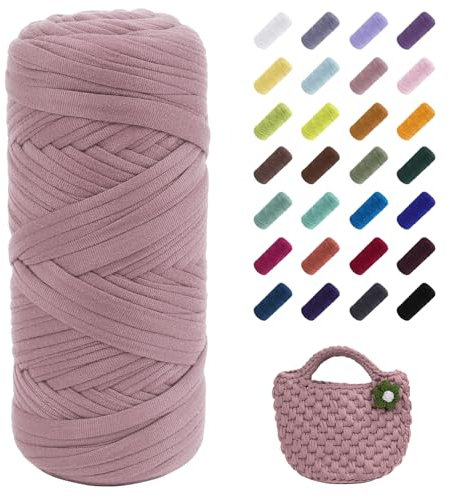 Uiopa T-Shirt Garn, 200g Bändchengarn zum Stricken und Häkeln, Dickes Ribbon Garn Crochet Yarn für Häkeltaschen/Körbe/Teppiche, Heimdekoration, DIY-Kunsthandwerk (Staubiges Rosa)