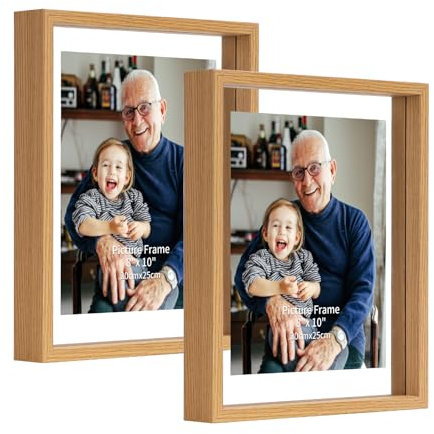 EXYGLO Juego de 2 Marcos de Fotos 20x25 cm Flotantes, Marco de Fotos Doble Cristal, Marco Doble Care para Colgar en la Pared o de pie Sobre la Mesa, Muestra Fotos de Hasta 24x29cm, Color Madera.