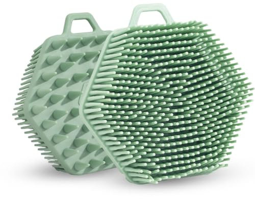 MypikY Sechseckiges Silikon-doppelseitiges Shampoo und Duschbürste mit hängendem Seil für einfaches Trocknen, weiche Duschbürste, Haushalts-Silikon-Duschbürste,Grün