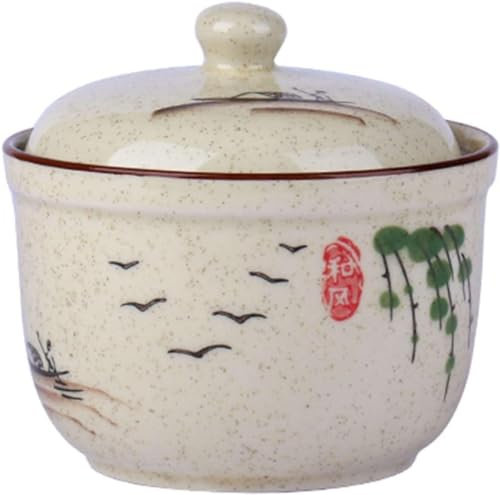 EPASHA Sugar bowl,Country Style Sugar Bowl with Lid, Japanese Hand Painted Pattern Sugar Pot, Sugar Container Spice Jar, Seasoning Jar-fish-370ml (Color : Willow)