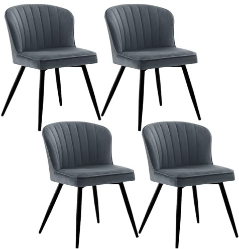Lestarain Esszimmerstühle 4er Set, Stühle Esszimmer Modern, Sitzfläche aus Samt, Metallbeine, Ergonomischer Stuhl für Küche Wohnzimmer Schminktisch Schlafzimmer, Dunkelgrau, LCNI122001-4
