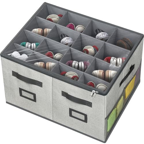 VERONLY Schuhaufbewahrung mit Deckel Griffen, Schuhorganizer mit 16 Fächern Faltbar Schuhschrank mit Durchsichtigem Sichtfenster für Flache Socke Schuhe, Turnschuhe, Hausschuhe (53x43x33cm)