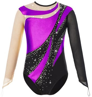 YiZYiF Body da Danza Balletto per Bambine Lucido Manica Lunga Ballet Leotard Body Ginnastica Artistica Costumi per Balletto Body Ballerina Costumi Viola F 7-8 anni