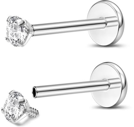 Adramata 2Pcs G23 Titan Lippenpiercing Labret Innengewinde Medusa Nasenpiercing Stecker Medizinische Ohrstecker Ohr Klein Conch Tragus Gold Silber Helix